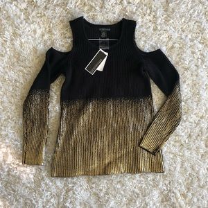 NWT Black and gold cold shoulder sweater size XS